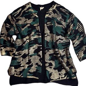 Anthropologie Moth Bari Foil-Print Metallic Camouflage Open Cardigan Sweater